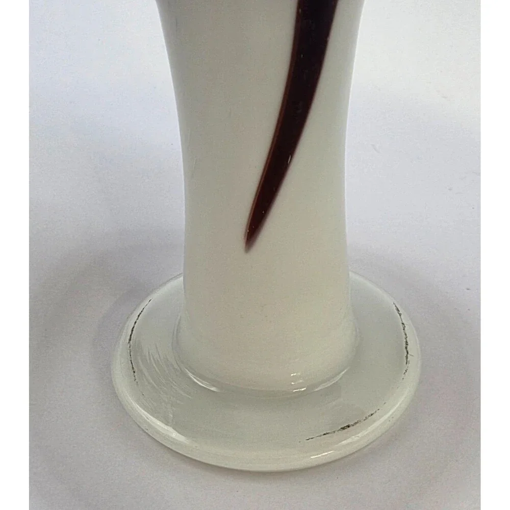 Vintage Hand Blown Art Glass Vase Brown White Controlled Bubble Studio Glass 7